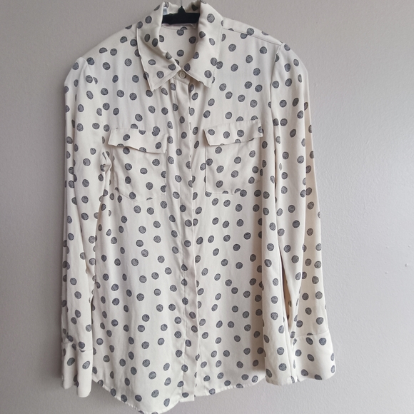 10 Crosby Derek Lam Tops - Derek Lam 10 Crosby 100% Silk Cream Blouse with Black Yarn-Spot Print Size XS